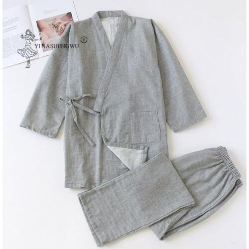 Japanese Couple Kimono Cardigan Traditional Pajamas Sets Women Men Robe Costume Yukata Cardigan Nightgown Bathrobe Homewear Suit