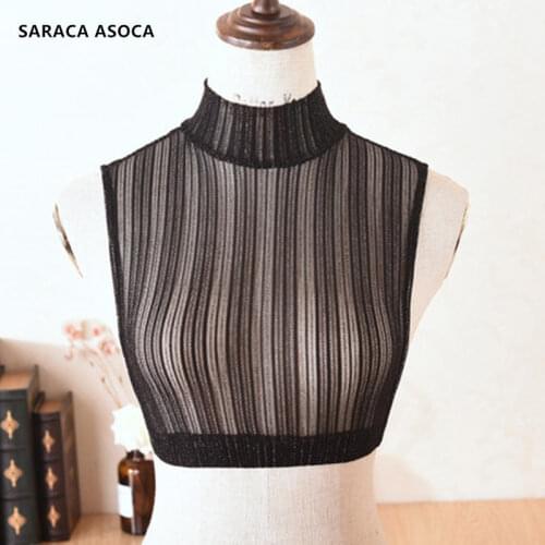 Fashion Detachable Collars New Style High Collar Black Sweater Fake Collar Woman Mesh Pullover Girls