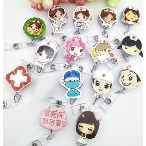 1pc Cartoon Retractable School Business Office ID Card Holder Clip Cute Badge Reel for Nurse Students Worker Girls Exhibition