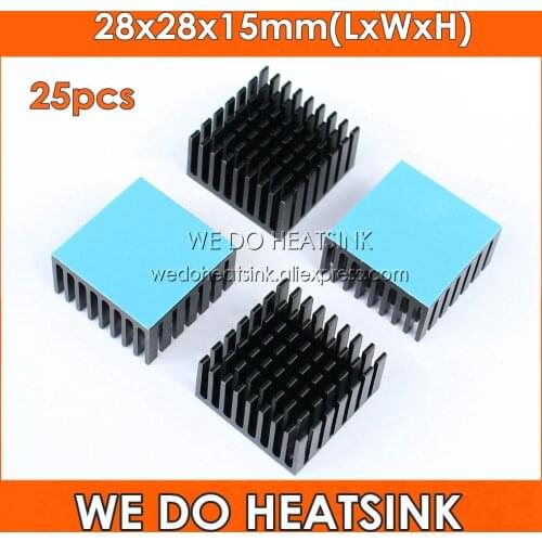 WE DO HEATSINK 25pcs 28x28x15mm Cheap CPU Black Aluminum Heatsink With Blue Thermal Conductive Double Sided Adhesive Tapes