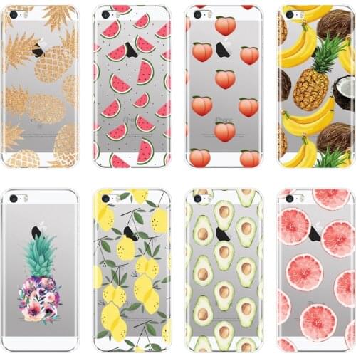 Soft Phone Case For Apple iPhone 5 5C 5S SE 4 4S Silicone Peach Pineapple Avocado Banana Watermelon Back Cover For iPhone 4 5 S