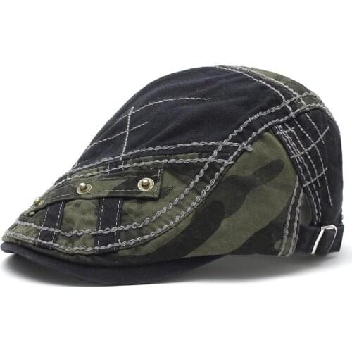 New Men Military Beret Cap Patchwork Visors Cotton Casquette