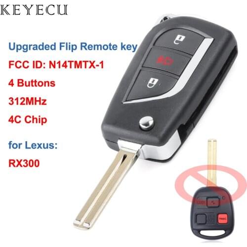 Keyecu Upgraded Flip Remote Car Key Fob 312Mhz 4C for Lexus RX300 1999 2000 2001 2002 2003 FCC ID: N14TMTX-1, N14TMTX1
