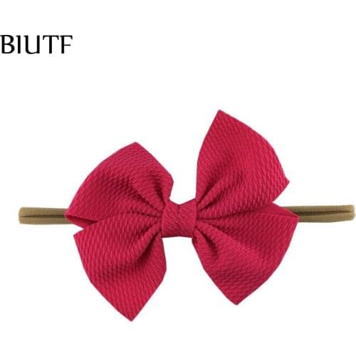 1pcs/lot Skinny Tan Color Nylon Headabnd with 5'' Seersucker Waffle Hair Bow Cute Headdress Kids Hair Accessories HB118