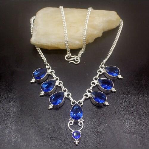 Amazing Unique New Arrival BlueTopaz Silver Color Women Necklace Chain 17 Inch HD246