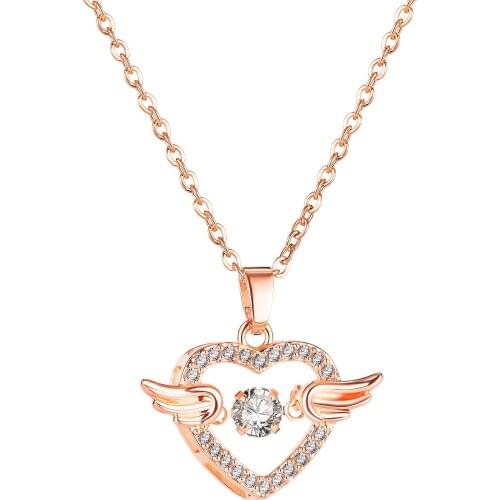 Cyue 316L Stainless Steel Necklace Chain Rose Forest heart-shaped angel wings Pendant Charm With Pave AAA CZ For Women Jewelry