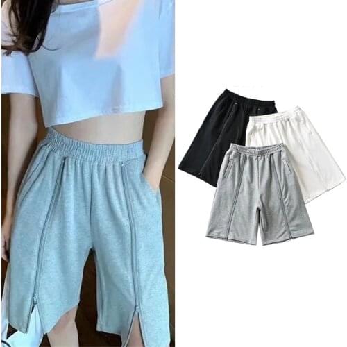 Casual Fashion Minimalist Design Sense Zipper Five-point Pants Summer New Womens Pants Loose Waist Shorts Solid Color DLZK669