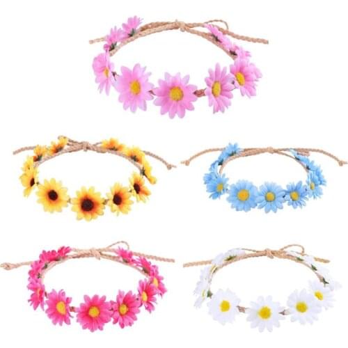 Sunflower Garland Floral Wreath Woven Daisy Headband for Women Female Girls Hat Hair Decorative Accessories