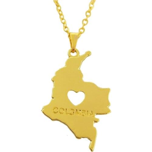 Drop Shipping Colombia Map Pendant Necklace Women Jewelry Colombians Choker Necklace Colombia Jewelery Gift Gold Color
