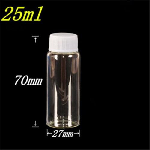 20 pcs 27x70x14 mm Transparent Empty Glass Bottles With White Plastic Screw Cap DIY 25 ml Jars Containers New Selling
