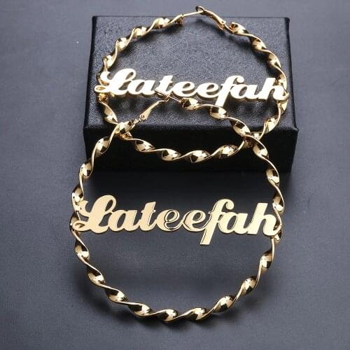 Lateefah Stainless steel 84mm Custom Name Earrings Personality Fashion Charming Earrings Name Earrings Style Custom Earrings