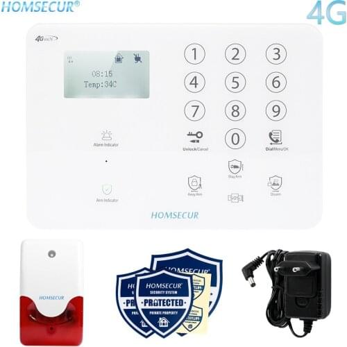 HOMSECUR Wireless&Wired 4G/3G/GSM LCD Home Burglar Alarm System Touch Keypad+IOS/Android APP Multi-Languages Menu GA01-4G-W/B
