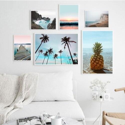 Scandinavian Nordic Ocean Bridge Pineapple Wall Art Canvas Print Seascape Painting Tropical Decoration Picture Home Decor