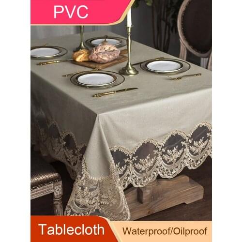 European Lace Soft PVC Rectangular Tablecloth Waterproof Oilproof Square Party Kitchen Dinning Table Cover Home Decorative