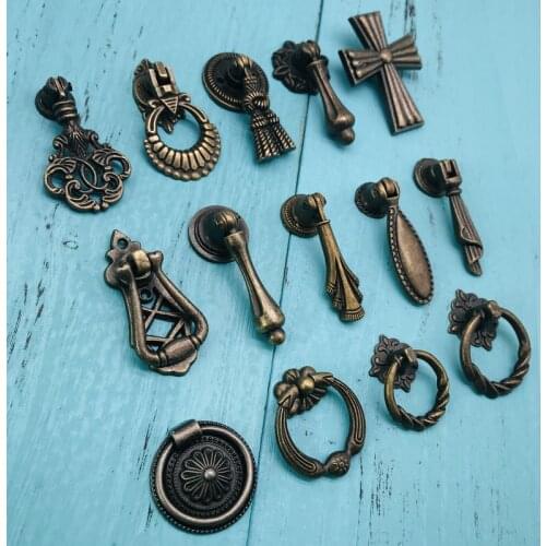 Vintage Round Ring Furniture Door Pull Handle Zinc Alloy Kitchen Cabinet Dresser Drawer Knobs Antique Brass Wardrobe Cupboard Pull Handles 1pcs