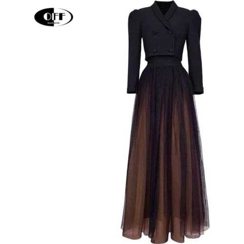 Korean Celebrities Designer Elegant Short Coat Jacket And Mesh Midi Skirts Office Work Ladies Two Piece Sets Suits Women 2piece