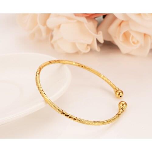 24k Dubai Gold Bangles for Women Gold Dubai Bride Wedding Ethiopian Bracelet Africa Bangle Arab Jewelry Gold Charm kids Bracelet