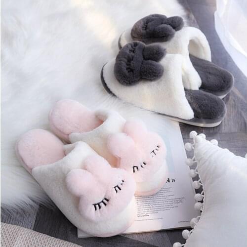 Winter Home Cotton Warm Slippers Women Men Fur Shoes Cute Non-slip Soft Sole Indoor Bedroom House Female Couples Furry Slides