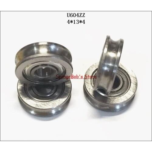 10pcs/Lot U604ZZ 604UU 4x13x4mm U Groove Carbon Steel Deep Groove Ball Bearing Traces Walking Guide Rail Bearing