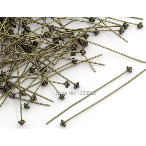 150Pcs Head Pins Flowers Handmade Metal Bronze Tone Jewelry DIY Findings Charms 52mmx0.7mm