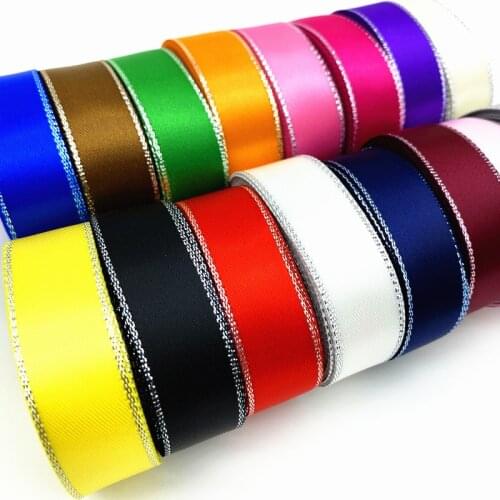 16mm High Quality Silver Metallic Edge Satin Ribbon Polyester Ribbon For Flower Gift Packing Wedding Decoration DIY ,5 yds/lot