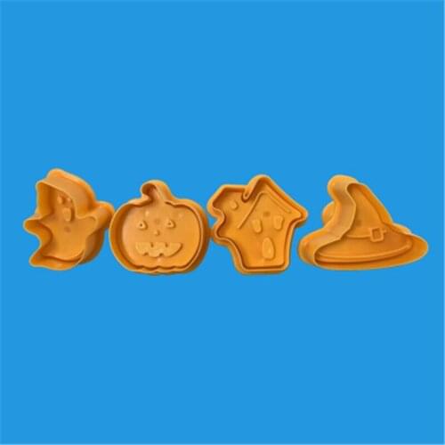 4pcs Halloween Pumpkin Ghost Theme Plastic Cookie Cutter Plunger Fondant Sugarcraft Chocolate Mold Baking Cake Decorating Tools