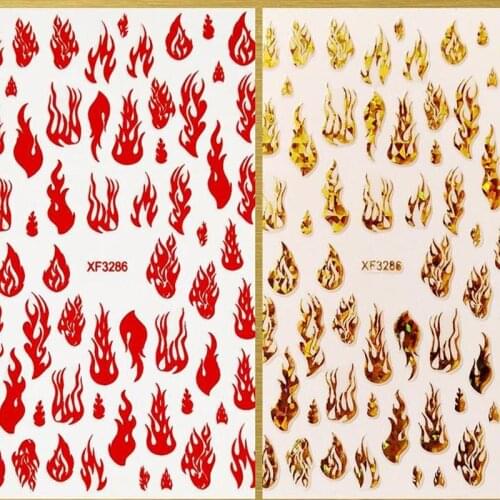 5Pcs Rose Red 3D Holographic Fire Flame Self-Adhesive Nail Stickers XF3281 (5 Colors) Flame Nail Decal Sticker Set (5pcs) ,hjjh6