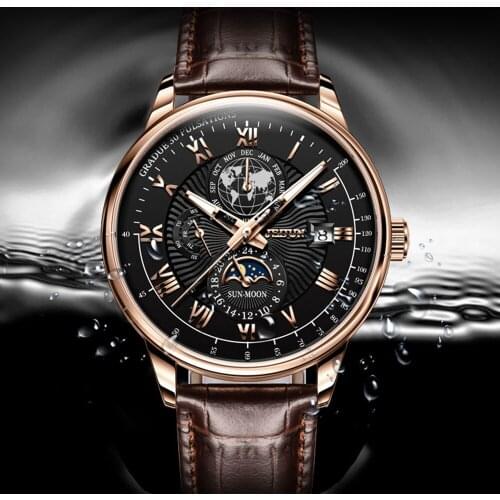 JSDUN 2021 New Brand Retro Mens Sports Mechanical Watch Moon Phase Watch Luxury Automatic Waterproof Watch Montre Homme 8909