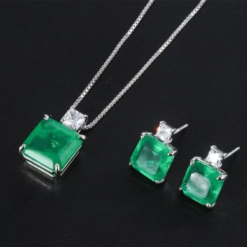 Class Real Silver 925 Jewelry Emerald Gemstone Necklace Earrings Set Anniversary Cocktail Party Jewelry Sets Wholesale