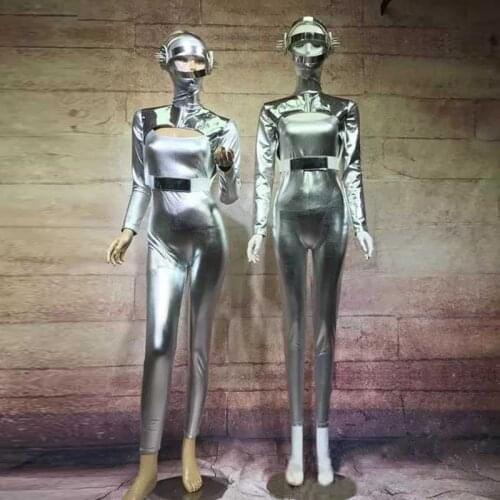 Ballroom dance Silver Space robot suit singer stage show wears clothe party club catwalk model performance dresses skirt dj