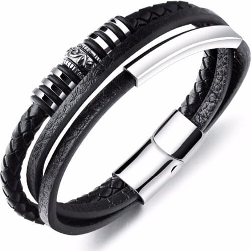 Personality punk Multilayer Leather Bangles Bracelets For Men Magnet Buckle Cool Man Male Wristband Jewelery accessory Gift