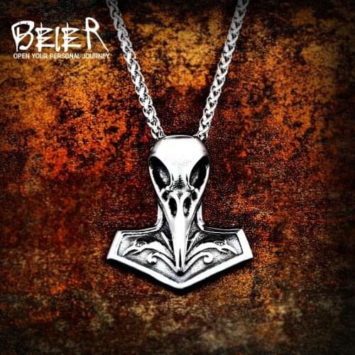 Beier 316L stainless steel Odin raven head Amulet nose Viking necklace pendant Men Fashion Pagan Jewelry High Quality LP410