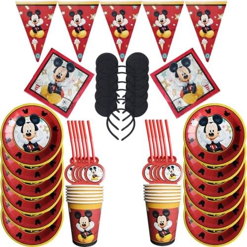 74pc/lot Disney Cartoon Mickey Mouse Theme Cutlery Party Decoration Birthday Party Baby Bath Cup Plate Party Supplies Dinner set