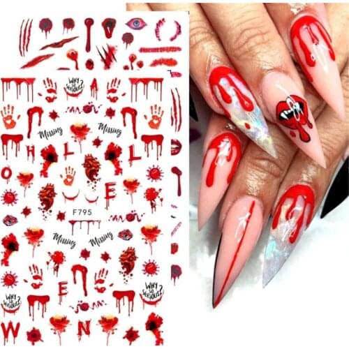 2sheets Nail Sticker Halloween Red Eyes Blood Stained Snowflake Elk Xmas Tree Adhesive Slider Sticker Nail Art Accessorie Decal
