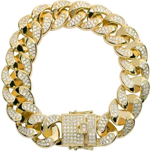 New Fashion Charms Bling Punk Micro Pave Cubic Zirconia Stone Iced Out Cuban Chain Gold Bracelet Hip Hop Jewelry for Male Man