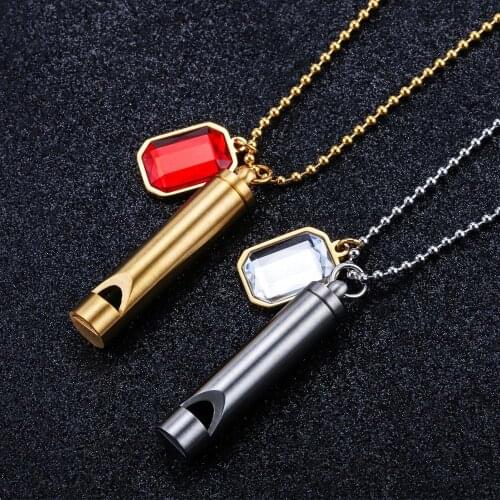 Stainless Steel Red White Gem Pendant Hip Hop Personalized Iced Out Charming Pendant Jewelry With 50cm Chain