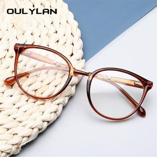Oulylan Anti Blue Light Round Glasses Frames Men Chic Eyeglasses for Women Computer Optical Frame Myopia Spectacles