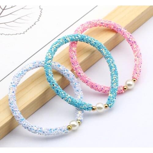 Wholesale 3pcs Cute Round Acrylic Imitation Pearl Plastic Elastic Charm Bracelet Fashion Women Children Jewelry Gift 17mm