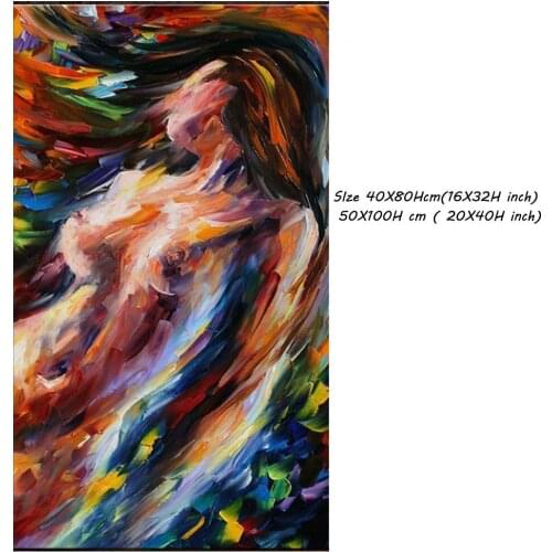 Handmade Palette Knife Abstract Oil painting Nude Naked Girl Wall Art Gift Sexy Lady Painting for Living Room Decoration