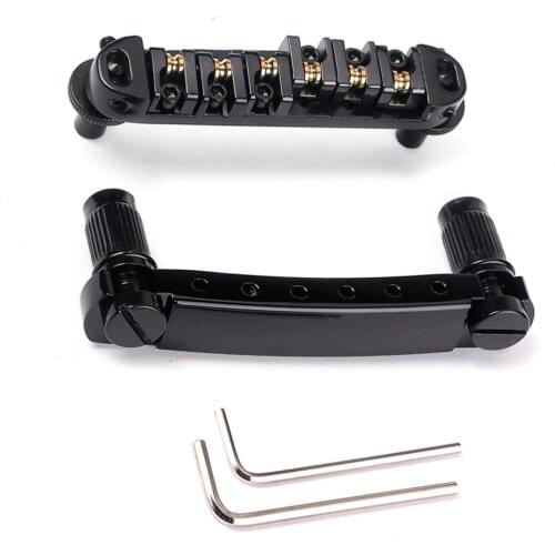 Roller Saddle Bridge Tailpiece with Studs and Wrenches for LP SG Style Electric Guitar Replacement Parts (Black)