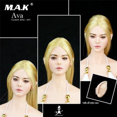 WONDERY Ep02/Ep01 Ava Daeris Girl Head Sculpt 1/6 Europe Curls Hair Head Model with Removable Ears Model for 12'' Female Figure