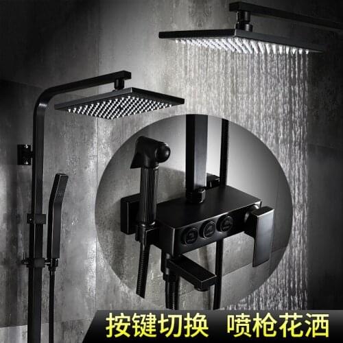 Bathroom Black Oil Paint Solid Brass Bathtub Shower Set Wall Mounted 8" Rainfall Shower Mixer Tap Faucet 3-functions Mixer Valve