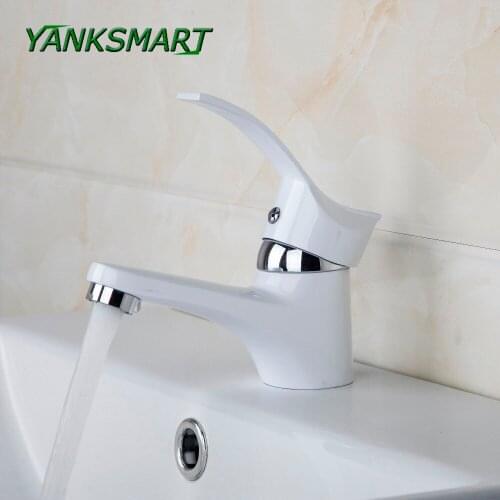 YANKSMART White Painting tiny simple Bathroom Hot And Cold Mixer Tap Solid Brass Basin Faucet Chrome Faucet
