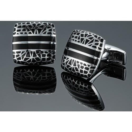 DY New high quality brass material black enamel Square Silvery fine pattern Cufflinks Mens French shirt Cufflinks free shipping