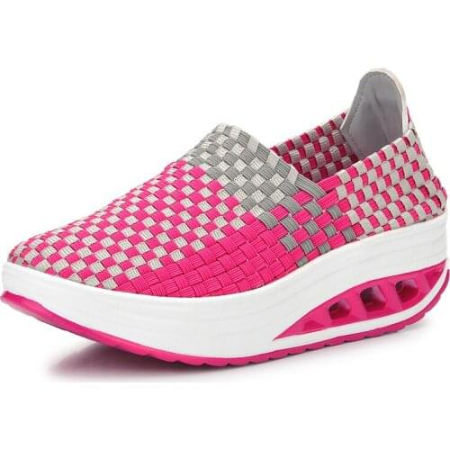 2021 Thick Bottom Heightening Womens Knitting Breathable Fashion Rocking Shoes Leisure Sports Shoes Womens Heightening Shoes