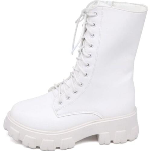 2020 Sping Women White Boots Autumn Fashion Black Leather Platform Gothic Boots Punk Combat Boots for Women tyu78