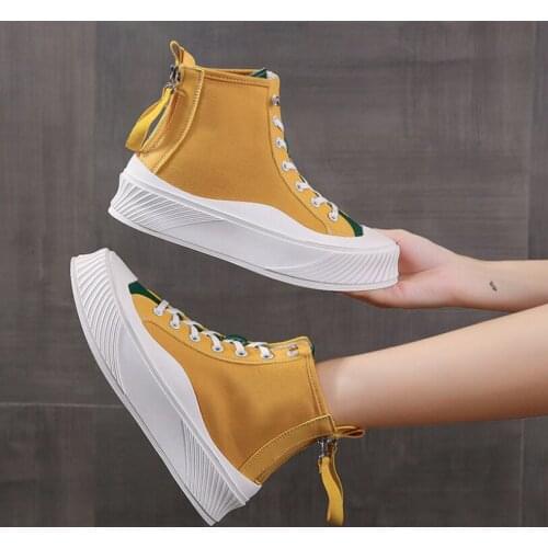 2021 New Canvas Shoes Womens High Top Lazy Leisure Thick Bottom Hollow Breathable Canvas Trendy Shoes Vulcanize Shoes