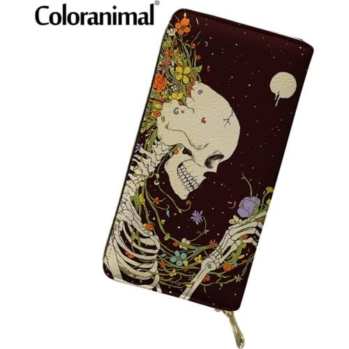 Coloranimal New Fashion Women Clutch Wallet Gothic Day of the Dead Skull Pattern PU Wallet for Ladies Clutch Card Holder 2021