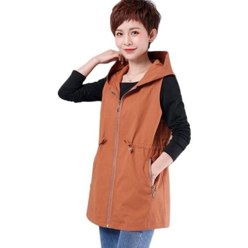 Womens Hooded Vest 2021Spring Autumn Causal Famale Windbreaker Women Sleeveless Jacket Zipper Lightweight Outwear Plus Size 4XL