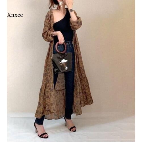 2021 Spring Summer New Commuter Leopard Print Maxi Dress Japanese Style Cardigan Fashion Beach Long Sleeve Robe Women Clothing